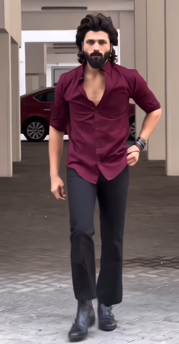 Men’s Maroon Slim-Fit Shirt with Black Flared Trousers – Statement Casual Set