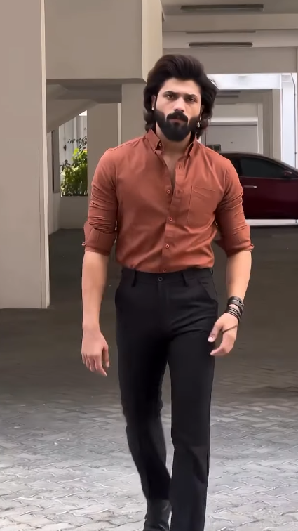 Men’s Rust Orange Shirt with Black Tailored Trousers – Bold Formalwear Combo
